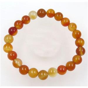 red carnelian agate bead bracelet, round, stretchy, approx 8mm, 60mm dia