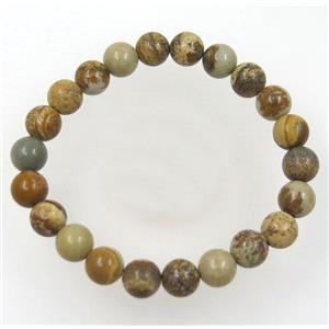 yellow Picture Jasper bead bracelet, round, stretchy, approx 8mm, 60mm dia