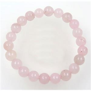 round Rose Quartz beads bracelet, pink, stretchy, approx 8mm, 60mm dia