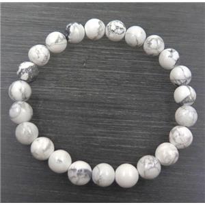white howlite turquoise bead bracelet, round, stretchy, approx 8mm, 60mm dia