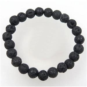 black lava stone bead bracelet, round, stretchy, approx 8mm, 60mm dia