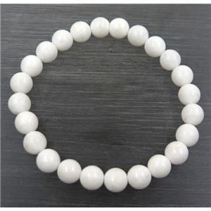 white porcelain bead bracelet, round, stretchy, approx 8mm, 60mm dia