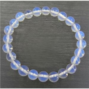 white opalite beads bracelet, round, stretchy, approx 8mm, 60mm dia