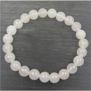 white jade beads bracelet, round, stretchy, approx 8mm, 60mm dia