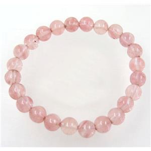 pink cherry quartz bead bracelet, round, stretchy, approx 8mm, 60mm dia
