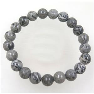 gray Map Jasper bead bracelet, stretchy, approx 8mm, 60mm dia