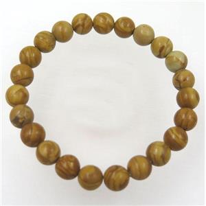yellow wooden Jasper bead bracelet, stretchy, approx 8mm, 60mm dia