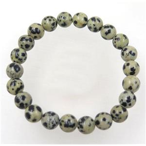 black spotted dalmatian jasper bead bracelet, stretchy, approx 8mm, 60mm dia