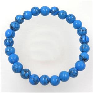 blue Howlite turquoise stretchy bracelet, round, dye, approx 8mm, 60mm dia