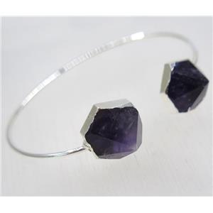 pointed Amethyst bangle, copper, silver plated, approx 16mm bead, 60mm dia