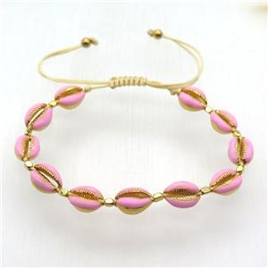 handmade resizable bracelets with coper conch, pink, approx 8-11mm