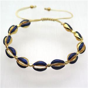 handmade Adjustable bracelet with coper conch beads, blue, approx 8-11mm