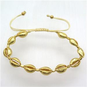 handmade Adjustable bracelet with coper conch beads, gold, approx 8-11mm
