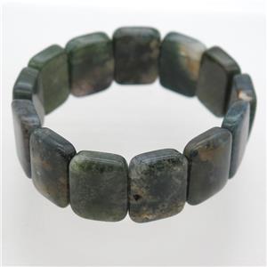 Moss Agate Bracelet, stretchy, approx 15x20mm, 56mm dia
