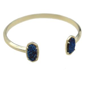 copper bangle with blue Quartz Druzy, resizable, gold plated, approx 7-14mm, 45-55mm