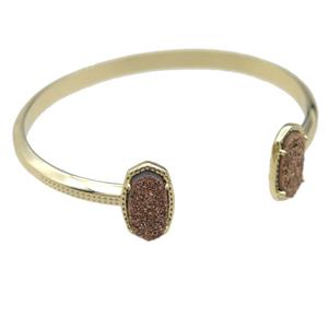 copper bangle with gold Quartz Druzy, resizable, gold plated, approx 7-14mm, 45-55mm