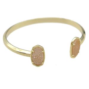 copper bangle with champagene Quartz Druzy, resizable, gold plated, approx 7-14mm, 45-55mm