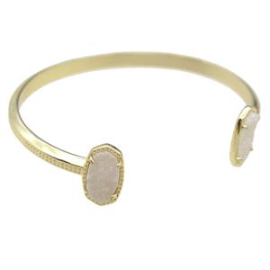 copper bangle with white Quartz Druzy, resizable, gold plated, approx 7-14mm, 45-55mm