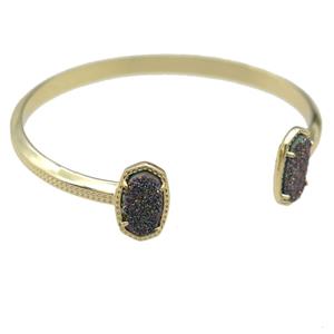 copper bangle with rabinbow Quartz Druzy, resizable, gold plated, approx 7-14mm, 45-55mm