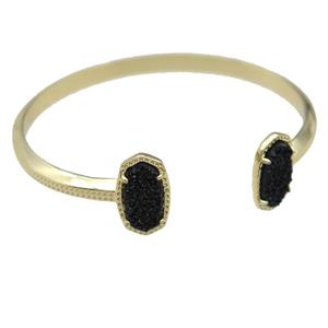 copper bangle with black Quartz Druzy, resizable, gold plated, approx 7-14mm, 45-55mm