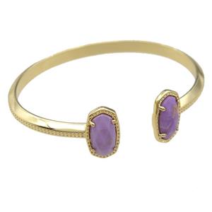 copper bangle with Sugilite, resizable, gold plated, approx 7-14mm, 45-55mm