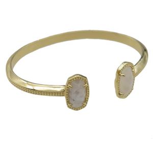 copper bangle with white MoonStone, resizable, gold plated, approx 7-14mm, 45-55mm