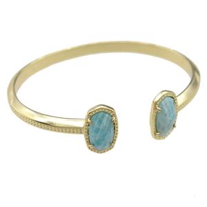 copper bangle with Amazonite, resizable, gold plated, approx 7-14mm, 45-55mm