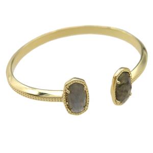 copper bangle with Labradorite, resizable, gold plated, approx 7-14mm, 45-55mm