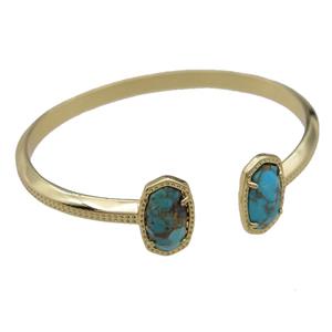 copper bangle with Turquoise, resizable, gold plated, approx 7-14mm, 45-55mm