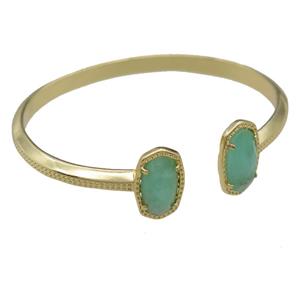 copper bangle with Chrysoprase, resizable, gold plated, approx 7-14mm, 45-55mm