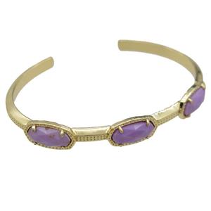 copper bangle with Sugilite, resizable, gold plated, approx 7-14mm, 45-60mm