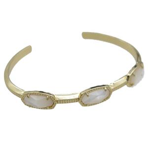 copper bangle with white MoonStone, resizable, gold plated, approx 7-14mm, 45-60mm