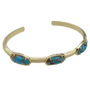 copper bangle with Turquoise, resizable, gold plated, approx 7-14mm, 45-60mm