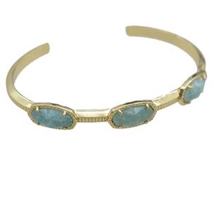 copper bangle with Amazonite, resizable, gold plated, approx 7-14mm, 45-60mm