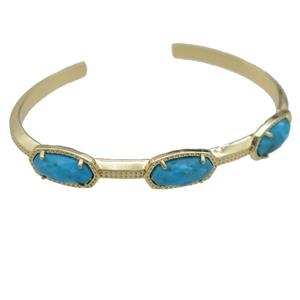 copper bangle with Turquoise, resizable, gold plated, approx 7-14mm, 45-60mm