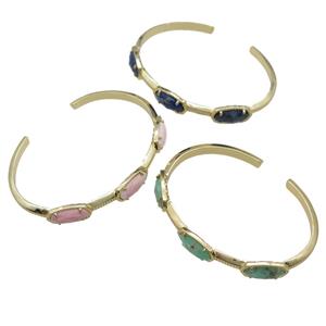 copper bangle with Gemstone, mixed, resizable, gold plated, approx 7-14mm, 45-60mm