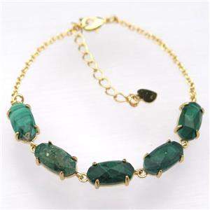 copper Bracelets with Malachite, Adjustable, gold plated, approx 7-14mm, 22cm length