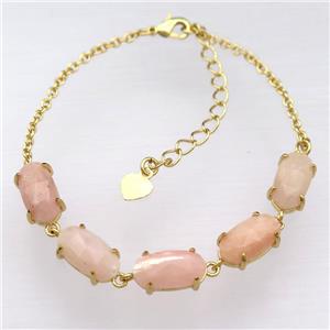 copper Bracelets with peach MoonStone, Adjustable, gold plated, approx 7-14mm, 22cm length