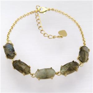 copper Bracelets with Labradorite, resizable, gold plated, approx 7-14mm, 22cm length
