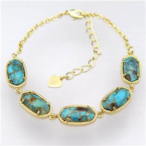 copper Bracelets with Turquoise, resizable, gold plated, approx 7-14mm, 22cm length
