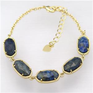 copper Bracelets with Lapis Lazuli, resizable, gold plated, approx 7-14mm, 22cm length