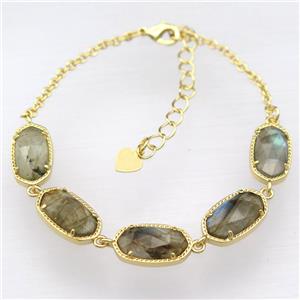 copper Bracelets with Labradorite, Adjustable, gold plated, approx 7-14mm, 22cm length