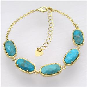 copper Bracelets with blue Turquoise, Adjustable, gold plated, approx 7-14mm, 22cm length