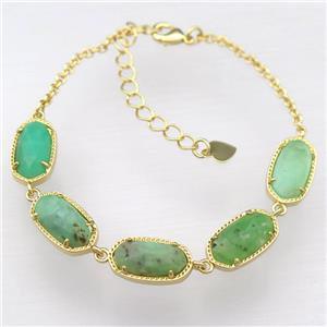 copper Bracelets with green Chrysoprase, Adjustable, gold plated, approx 7-14mm, 22cm length