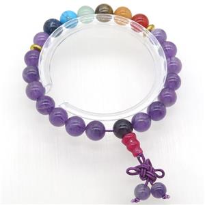 Chakra Bracelets with Amethyst, stretchy, approx 8mm dia