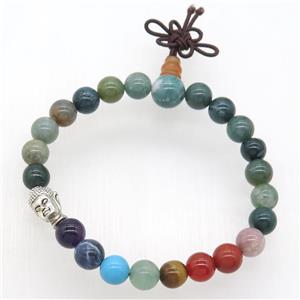 Chakra buddha Bracelets with indian agate, stretchy, approx 8mm dia