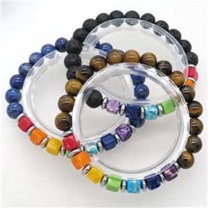 Chakra Bracelets with gemstone, mixed, stretchy, approx 8mm dia