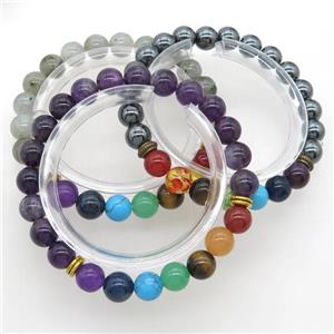 Chakra Bracelets with gemstone, mixed, stretchy, approx 8mm dia