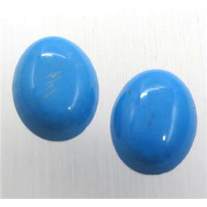 natural turquoise oval cabochon, blue treated, approx 12x14mm