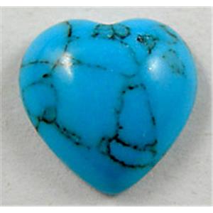 Blue Turquoise, Cabochon, flat-back Heart, 10mm dia